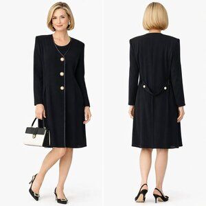 VTG K-Studio Black Dress With Gold Buttons  Shoulder Pads Women’s 12 NWT